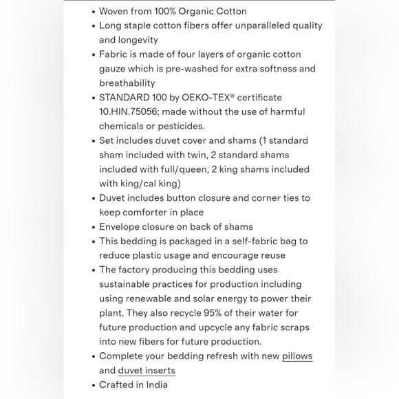 NWOT- Quince Organic Cotton Dune Airy Gauze Duvet Cover! King/ Cal King(809) - Picture 7 of 14